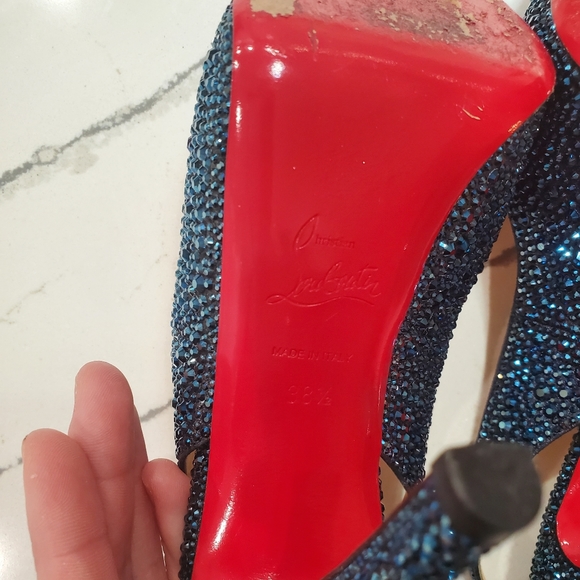 Christian Louboutin Blue Crystal lady peep 38 1/2 - Picture 6 of 12